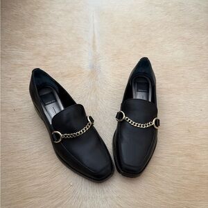Dolce Vita Black Loafers with Gold Chain
